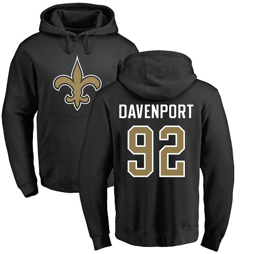 Men New Orleans Saints Black Marcus Davenport Name and Number Logo NFL Football 92 Pullover Hoodie Sweatshirts